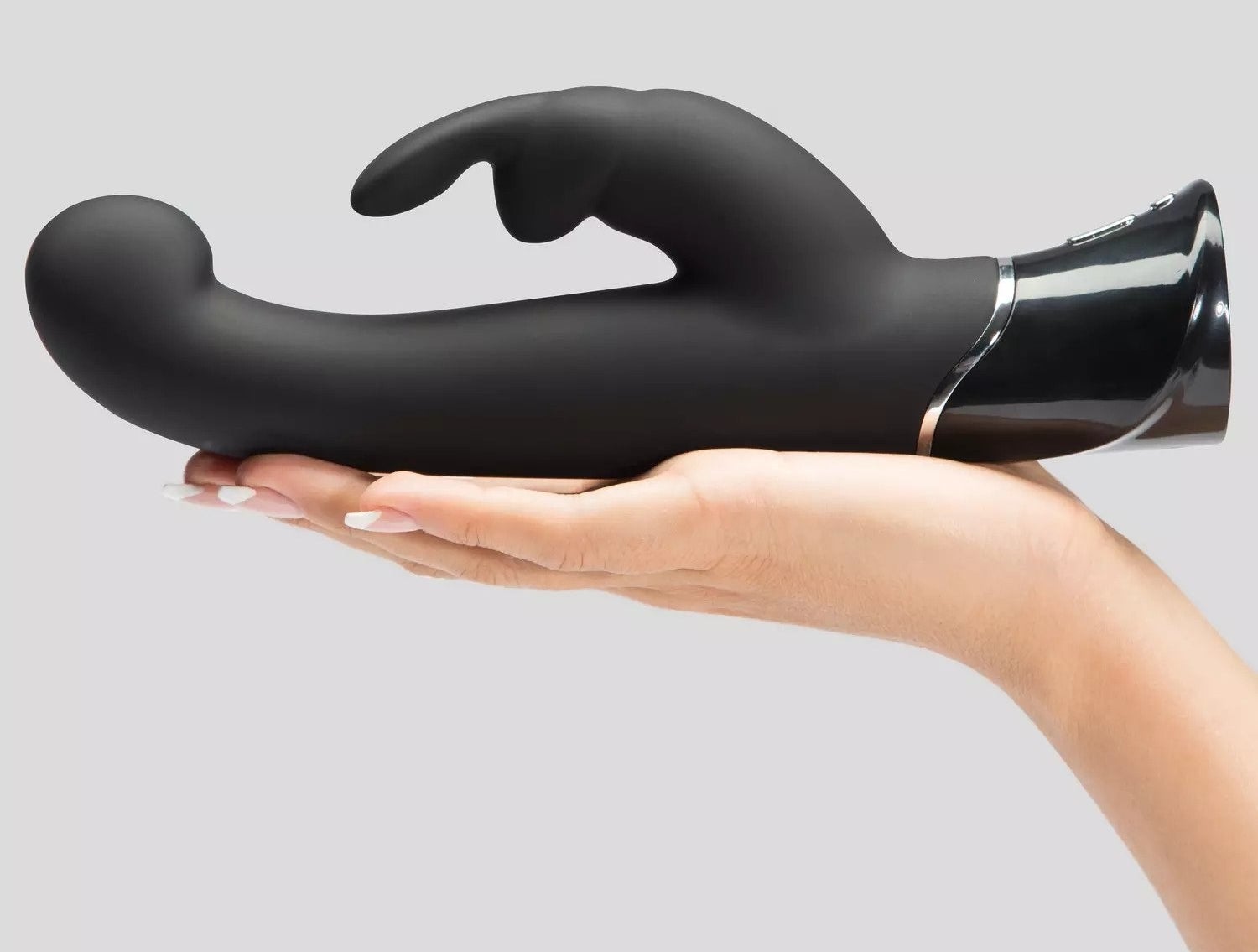 Model holding black rabbit vibrator