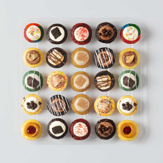 24 small cupcakes in a transparent box