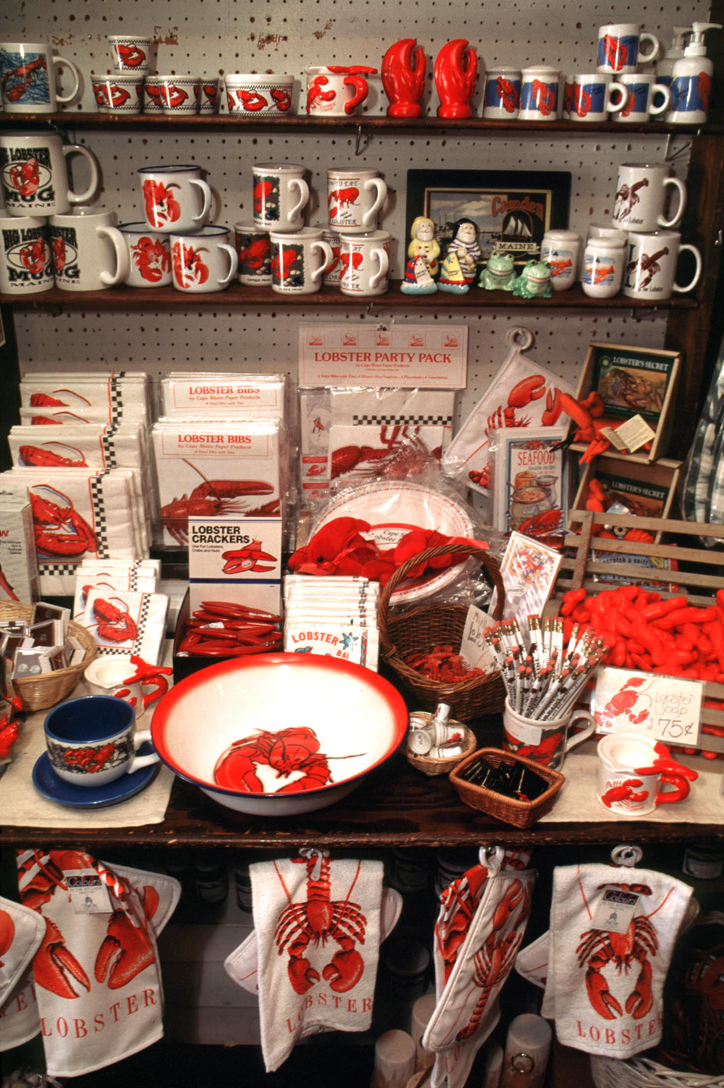 Lobster-print souvenirs in a store in Maine