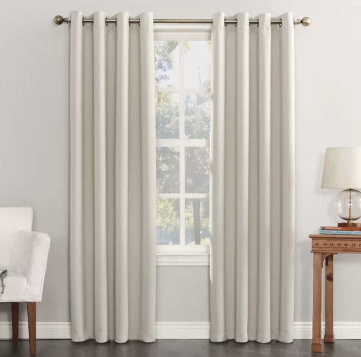 the curtain panels in white