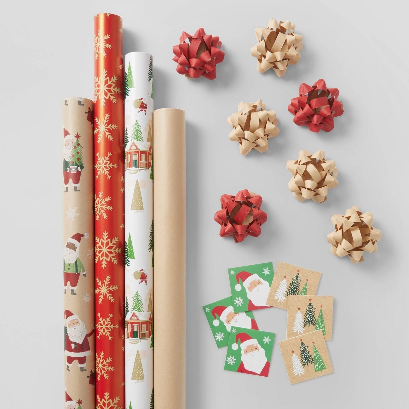The gift wrap pack, with wrapping paper, bows, and labels.