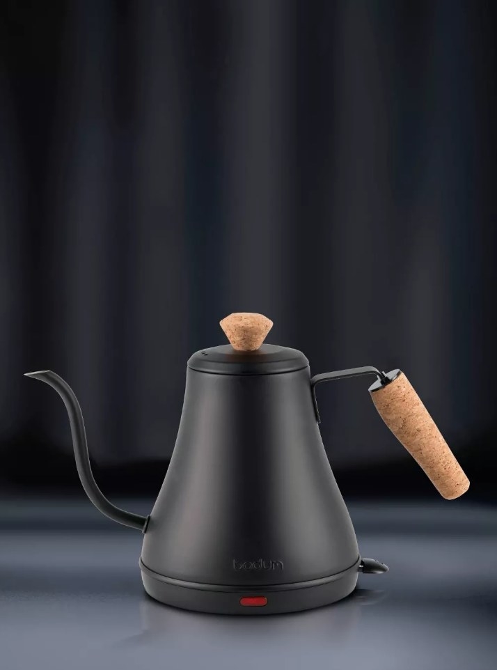 Black slim electric water kettle with cork handles