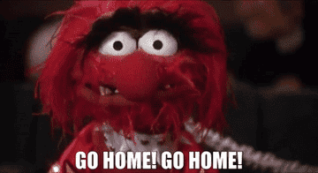 Animal saying &quot;Go home!&quot; to the camera in The Muppet Movie