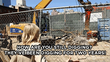 GIF woman yelling at construction