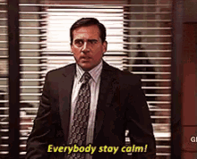 a gif from the office of Michael Scott saying &quot;everybody stay calm&quot;