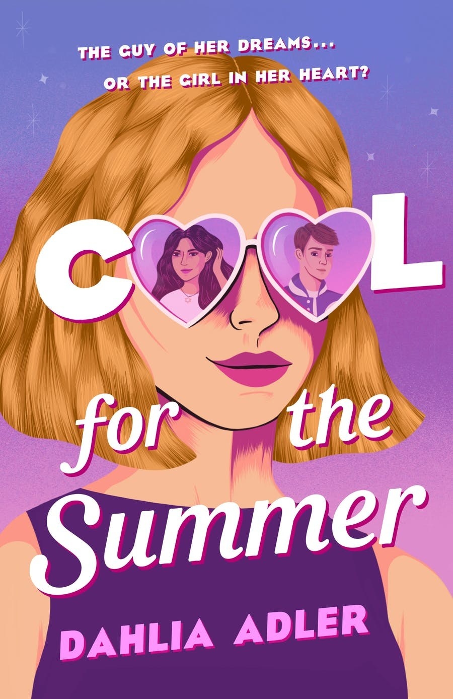 Purple cover featuring a white girl wearing heart shaped sunglasses. A Syrian girl wearing a star of David is in one of the hearts and a white boy in a blue jacket is in the other. Title reads: &quot;Cool for the Summer&quot;