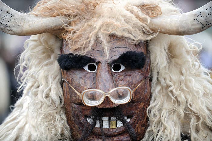 Carnival participants from Hungary dressed up in costumes of devils, known as Busós, to celebrate The Buso Festival