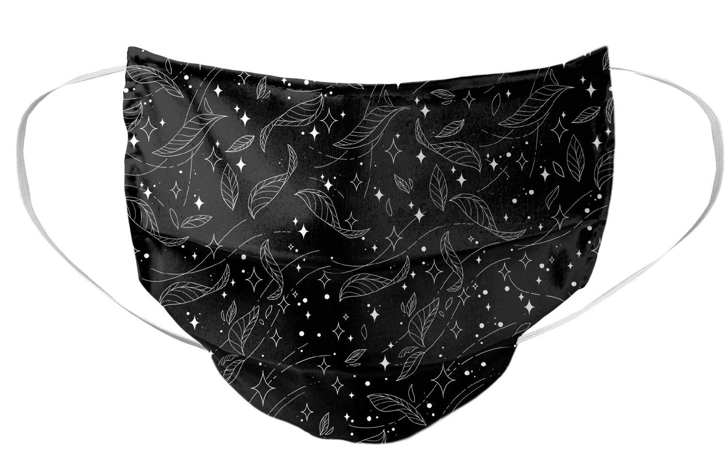 Black cloth face mask with swirls and elastic ear straps