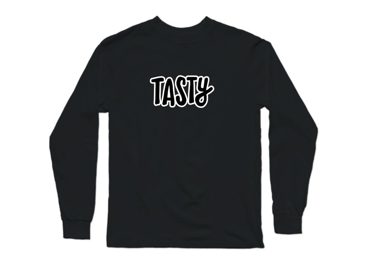 Long sleeve black shirt with white &quot;Tasty&quot; logo in center