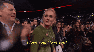 Adele saying I love you while walking to get a Grammy