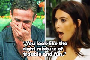 Ryan Gosling giggling and Kim Kardashian looking shocked