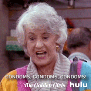 A woman shouting condoms.