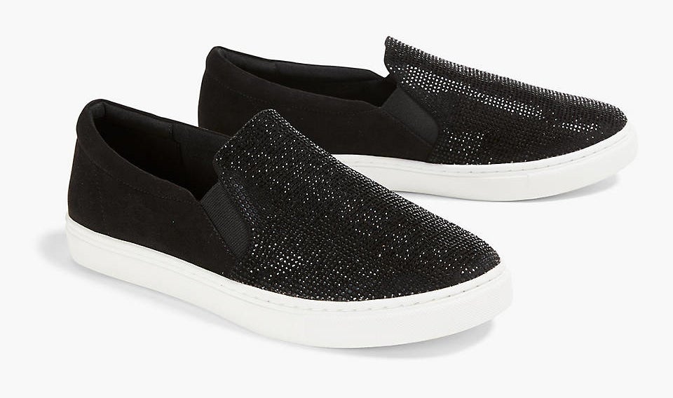 the black embellished slip-on sneakers