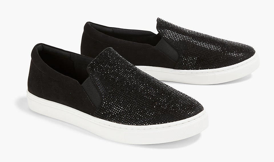 the black embellished slip-on sneakers