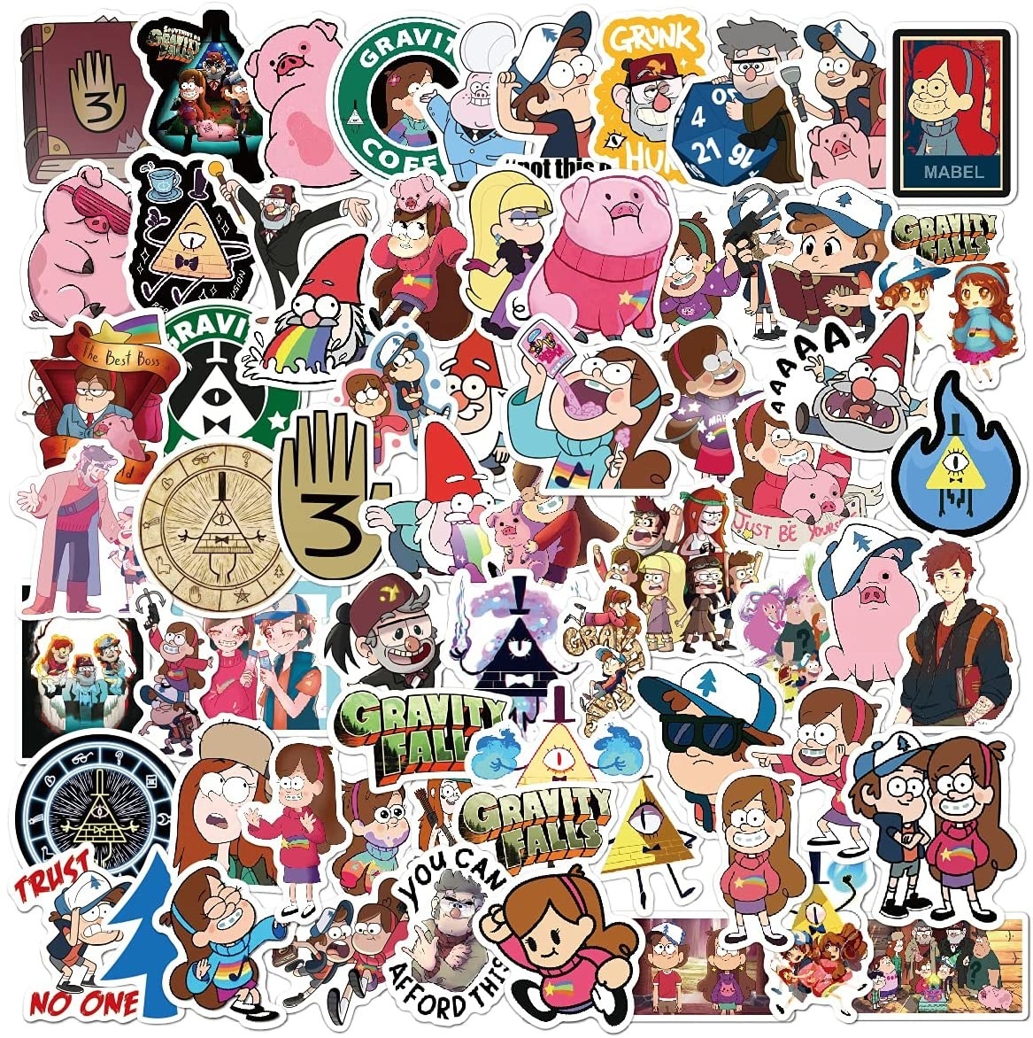 a flatlay of the full set of gravity falls stickers