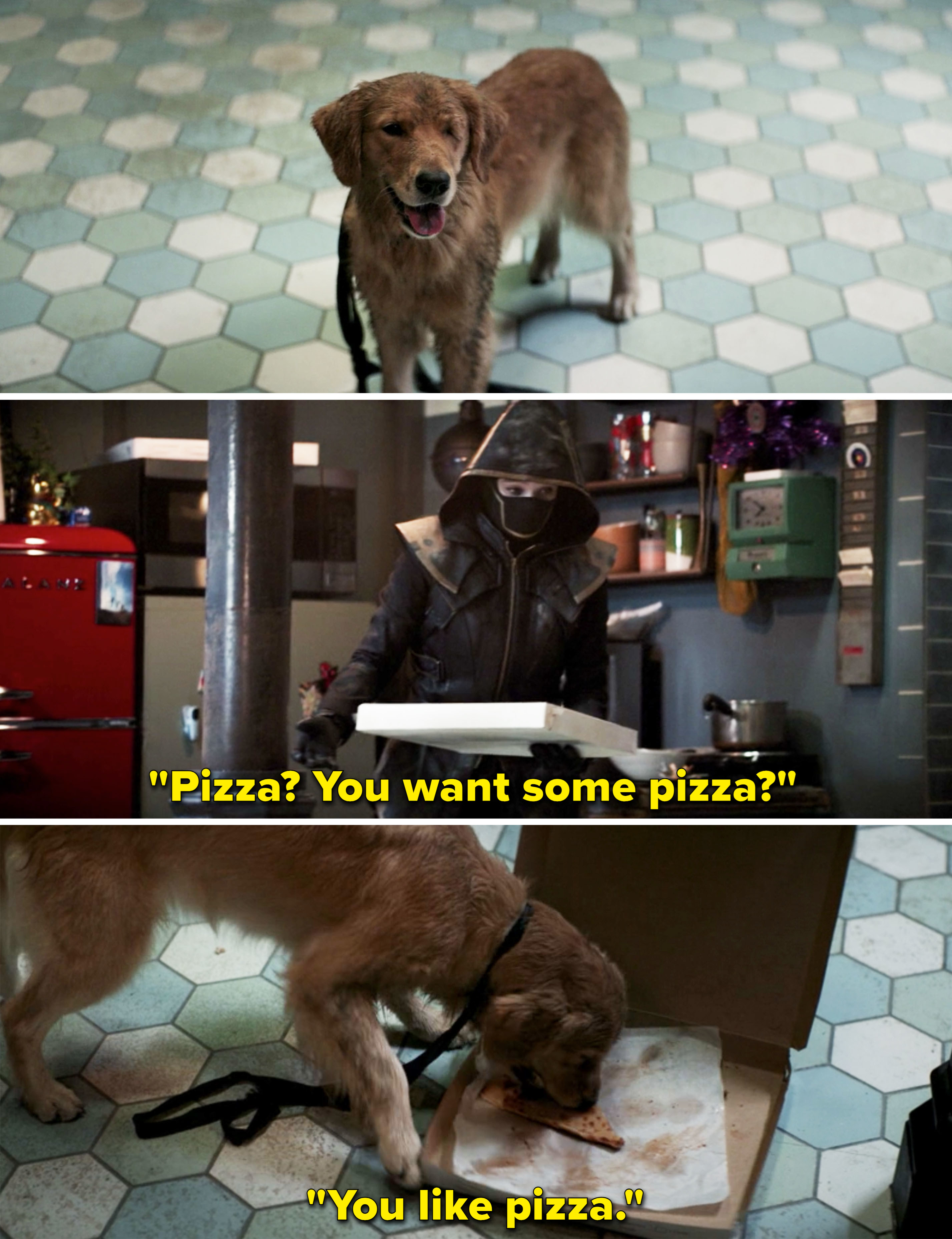 Kate asking Lucky &quot;Pizza? You want some pizza?&quot;