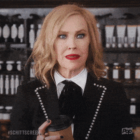 a gif from Schitt&#x27;s Creek of Moira saying, &quot;There&#x27;s nothing wrong with treating yourself, dear.&quot;