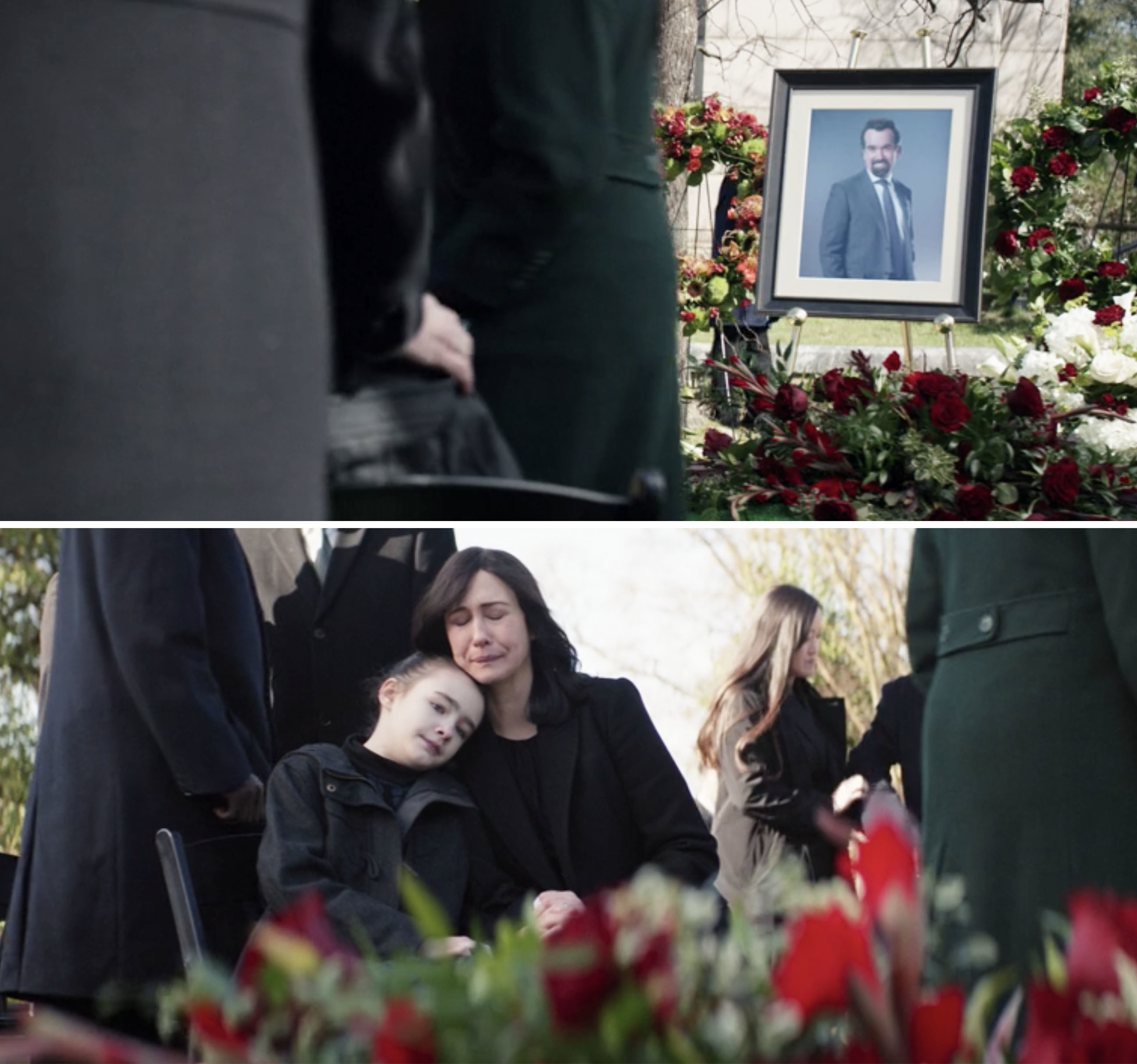 Eleanor and Kate crying at Derek&#x27;s funeral