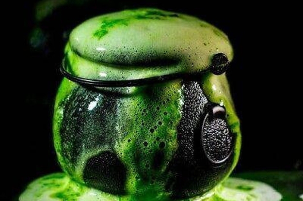 plastic cauldron with fizzing bath bomb inside