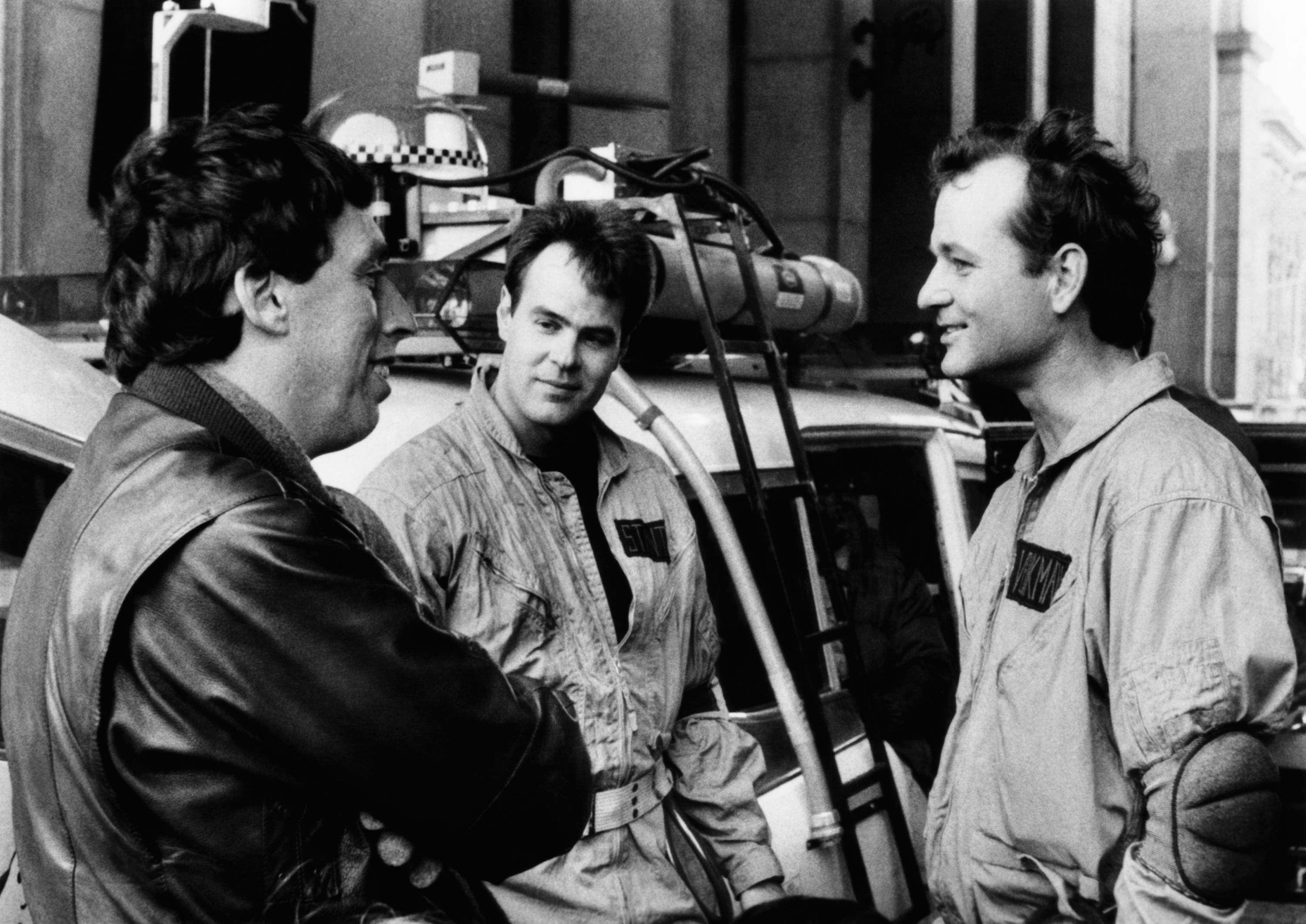 (L-R): Ivan Reitman, Dan Aykroyd and Bill Murray on the set of &quot;Ghostbusters&quot;