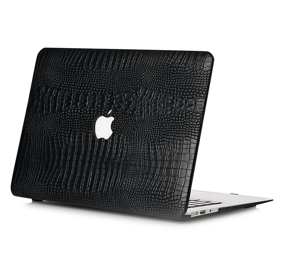 the black faux crocodile case on a macbook
