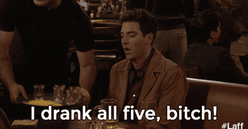 Ted saying, &quot;I drank all five&quot; while server takes away empty shot glasses in How I Met Your Mother