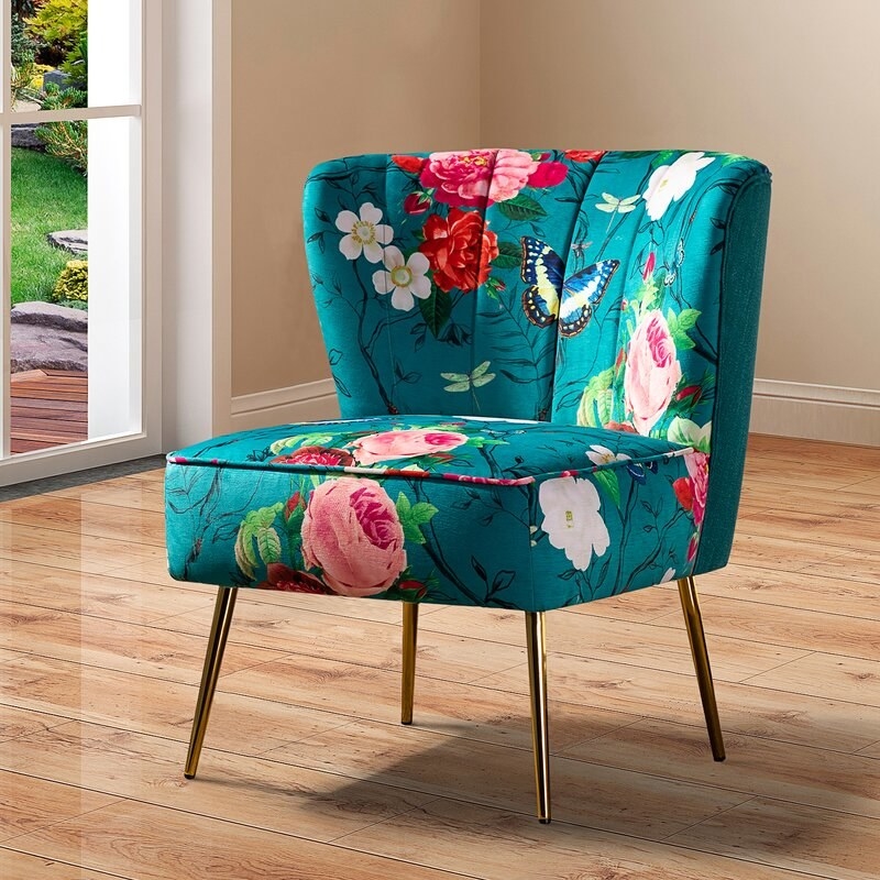 Patterned teal chair