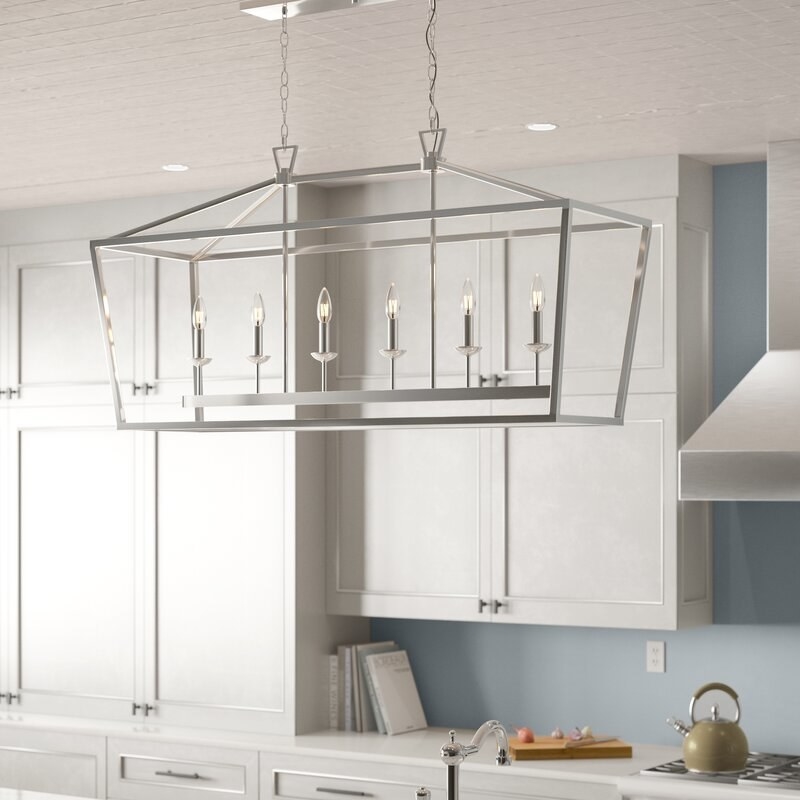 Light hanging over a kitchen island
