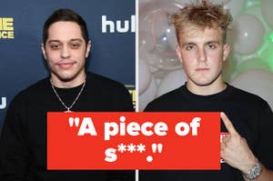 Pete Davidson next to Jake Paul with the caption "A piece of shit"