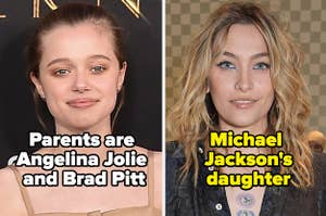 Shiloh Jolie-Pitt with caption "Parents are Angelina Jolie and Brad Pitt and Paris Jackson with caption "Michael Jackson's daughter"