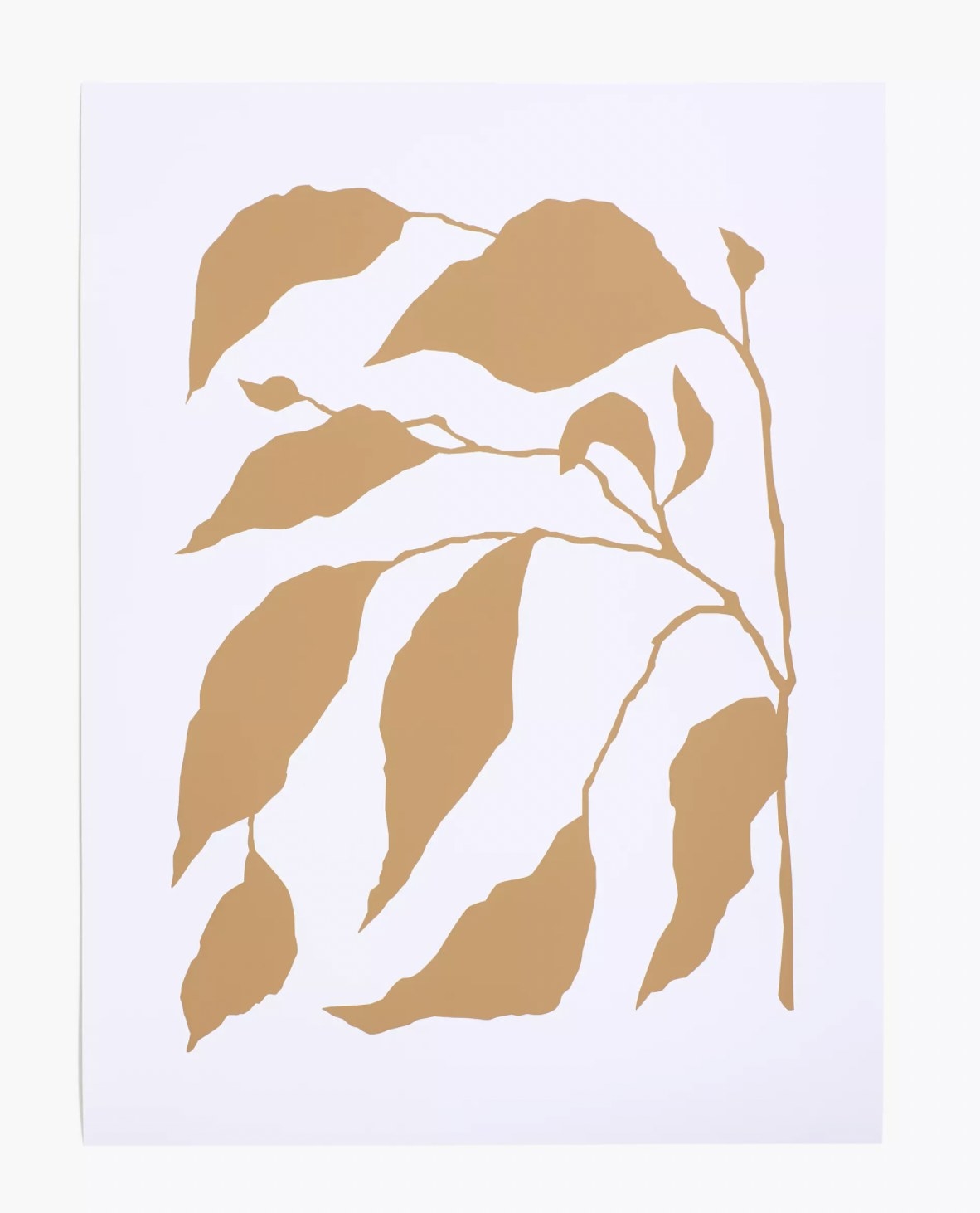 an art print with brown leaves on a white background