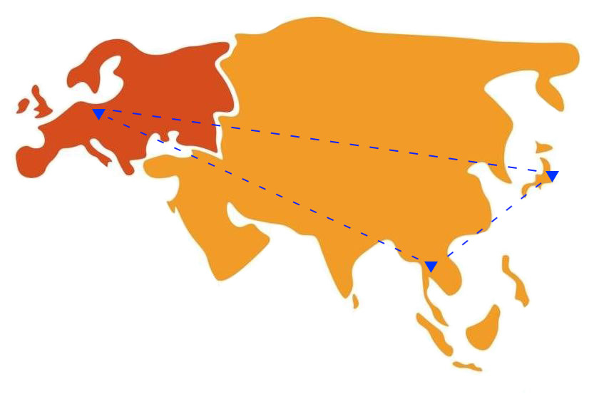 map joining berlin, tokyo and bangkok