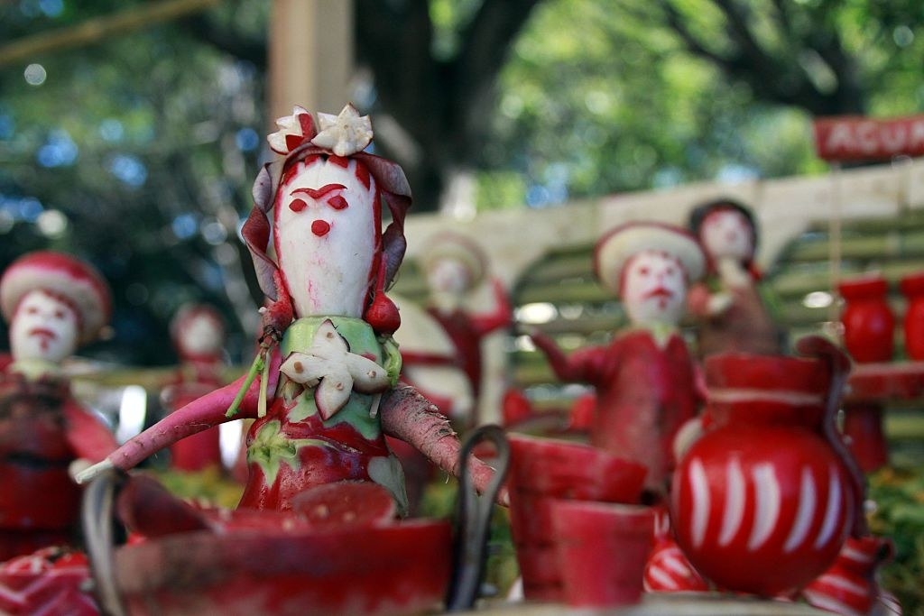 Carved radishes at the Noche de Rabanos Festival in Mexico
