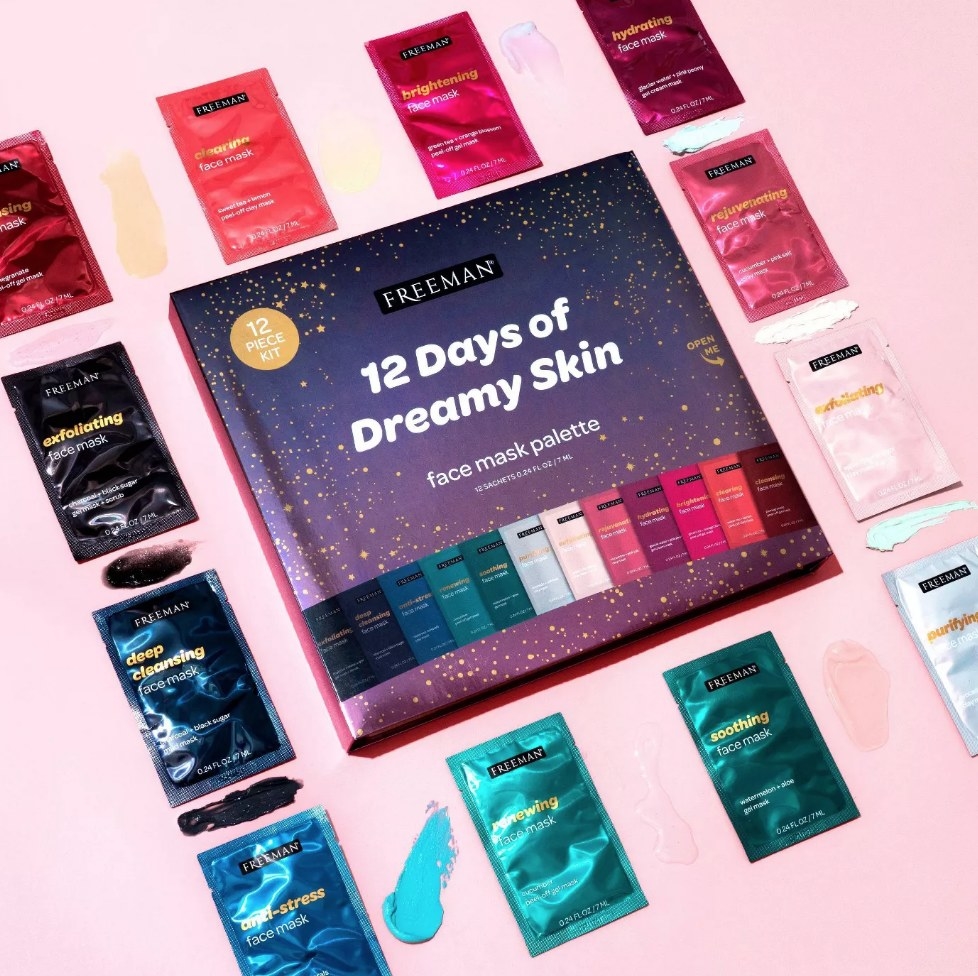 12 Days of Dreamy Skin Palette surrounded by different mask packs