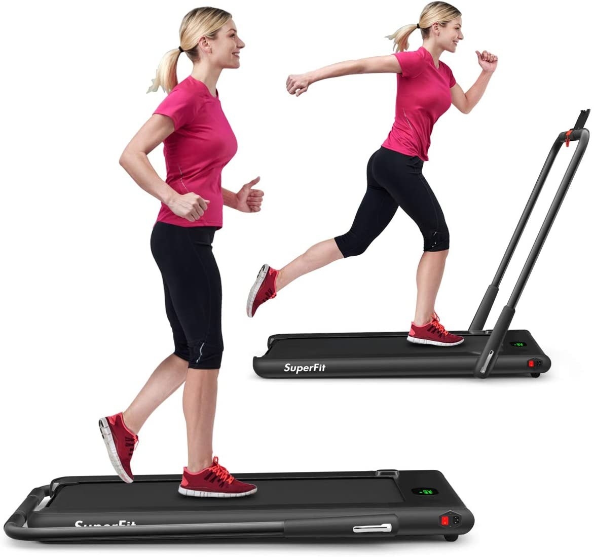 model running on a treadmill and on a converted version for a desk