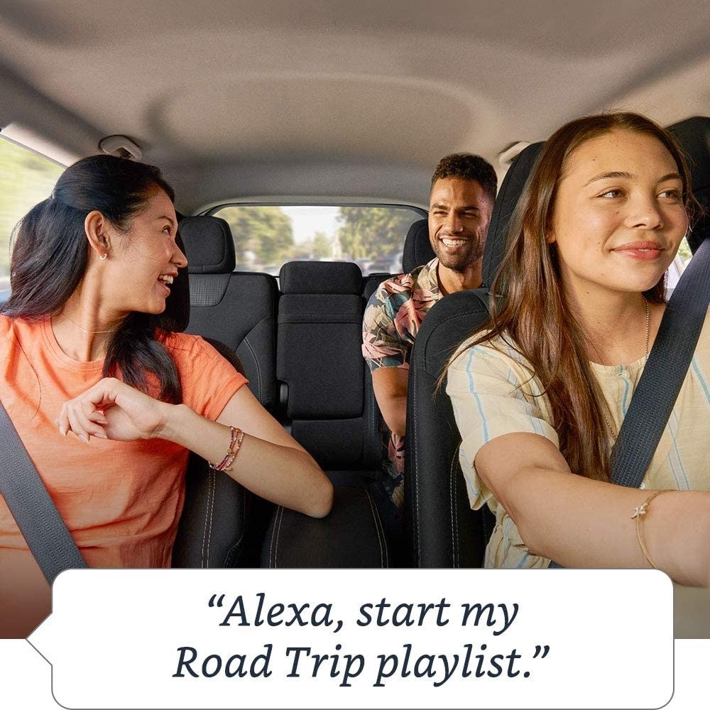People in a car saying &quot;Alexa, start my Road Trip playlist&quot;