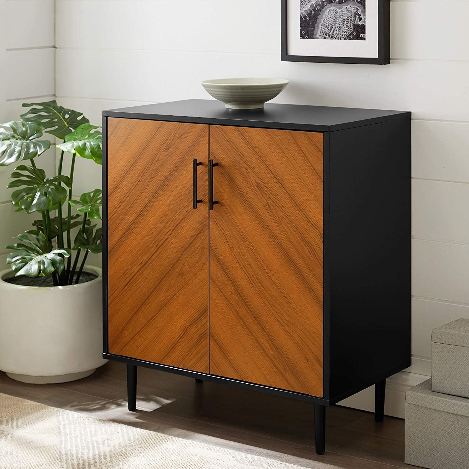 the two door accent cabinet with wood door and black frame