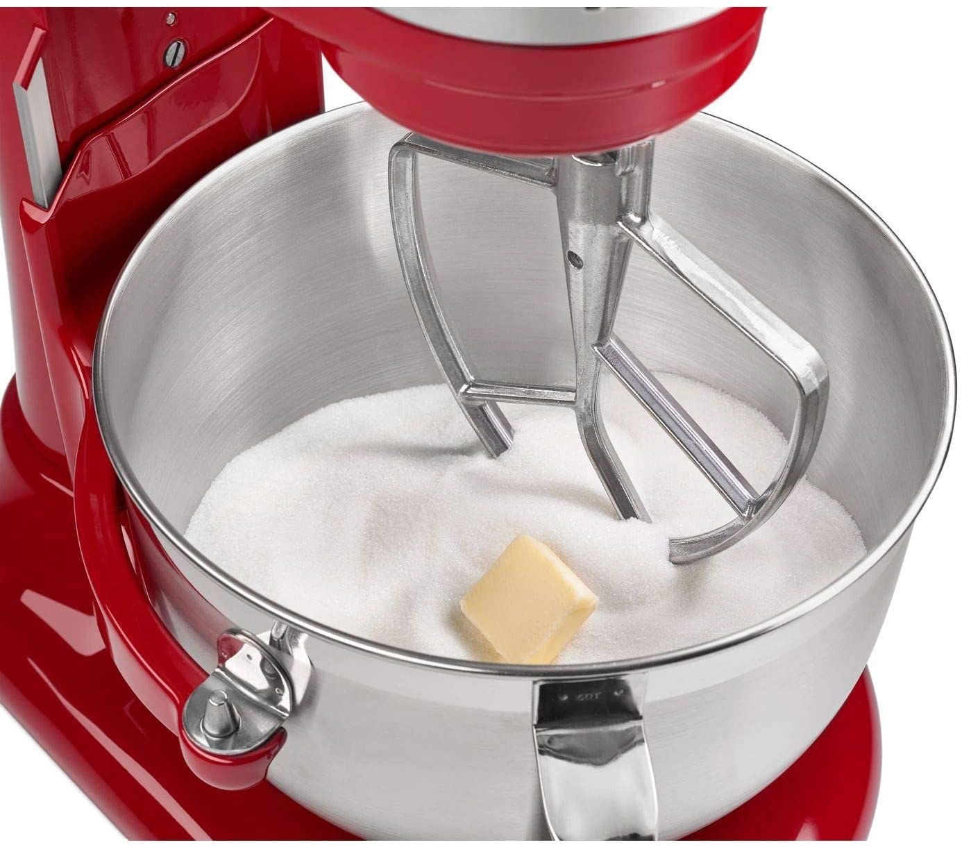 The mixer with sugar and butter in it