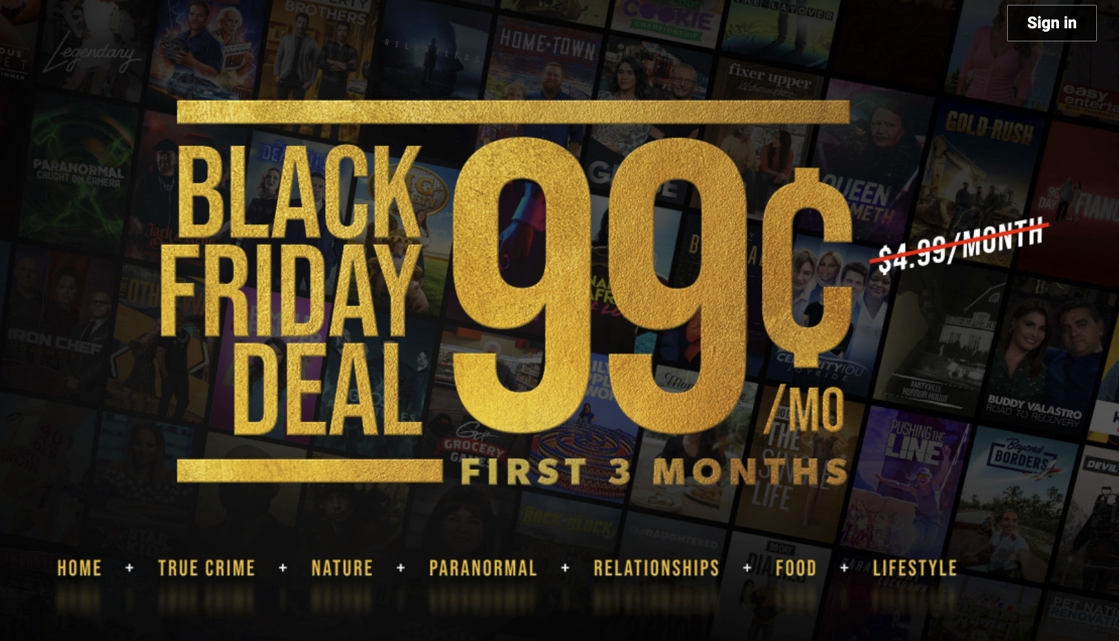 text on image that says &quot;Black Friday Deal 99 cents per month for the first three months&quot;