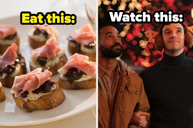 Ham and cheese canapes side by side with Single All The Way on Netflix