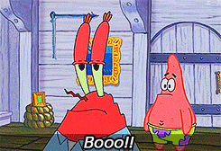 Patrick Star boos Mr. Krabs with a thumbs-down in &quot;SpongeBob SquarePants&quot;