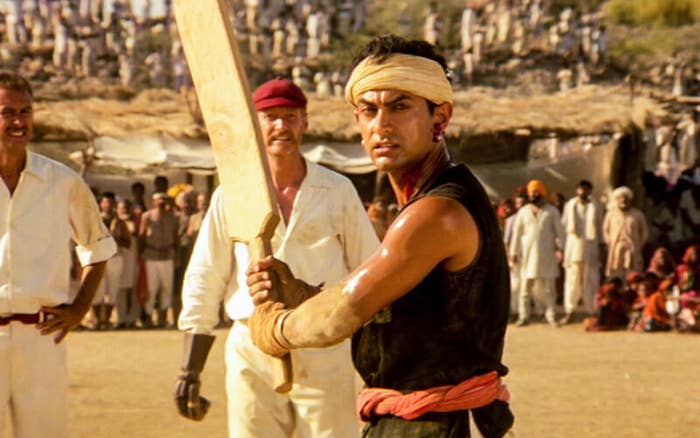 Aamir Khan gets ready to bat in a still from Lagaan