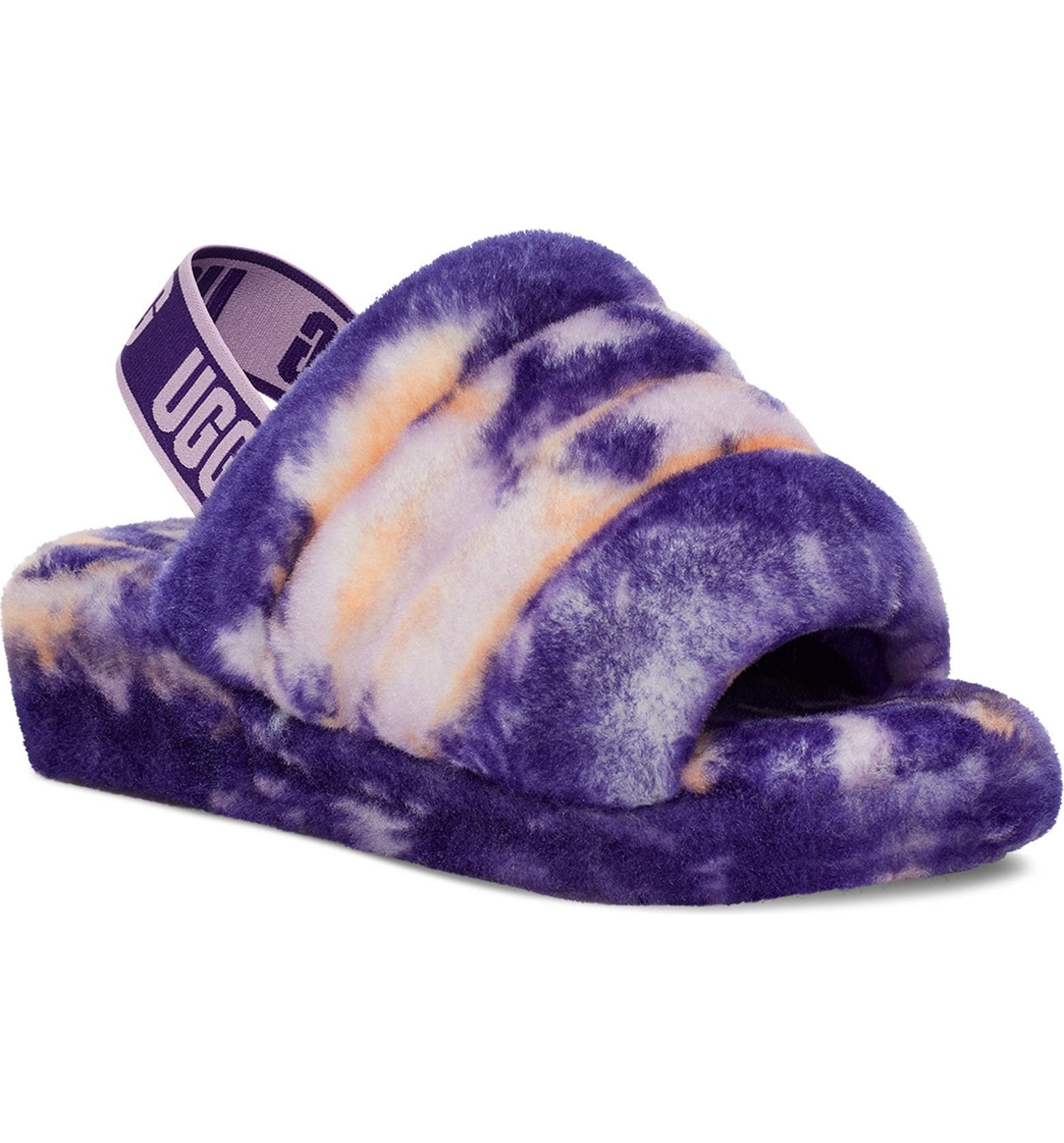 tied dye print fuzz slippers