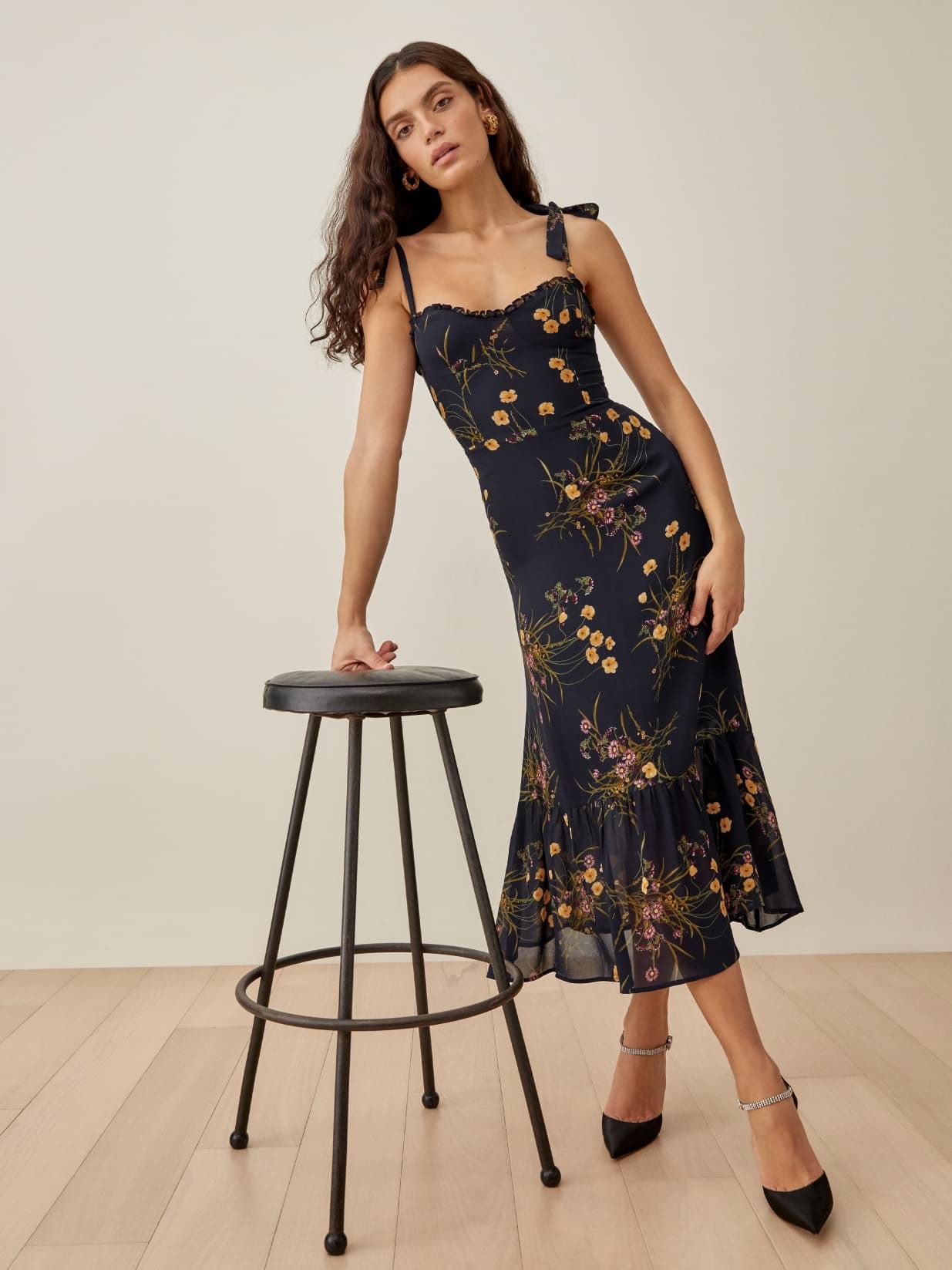 the navy floral printed dress