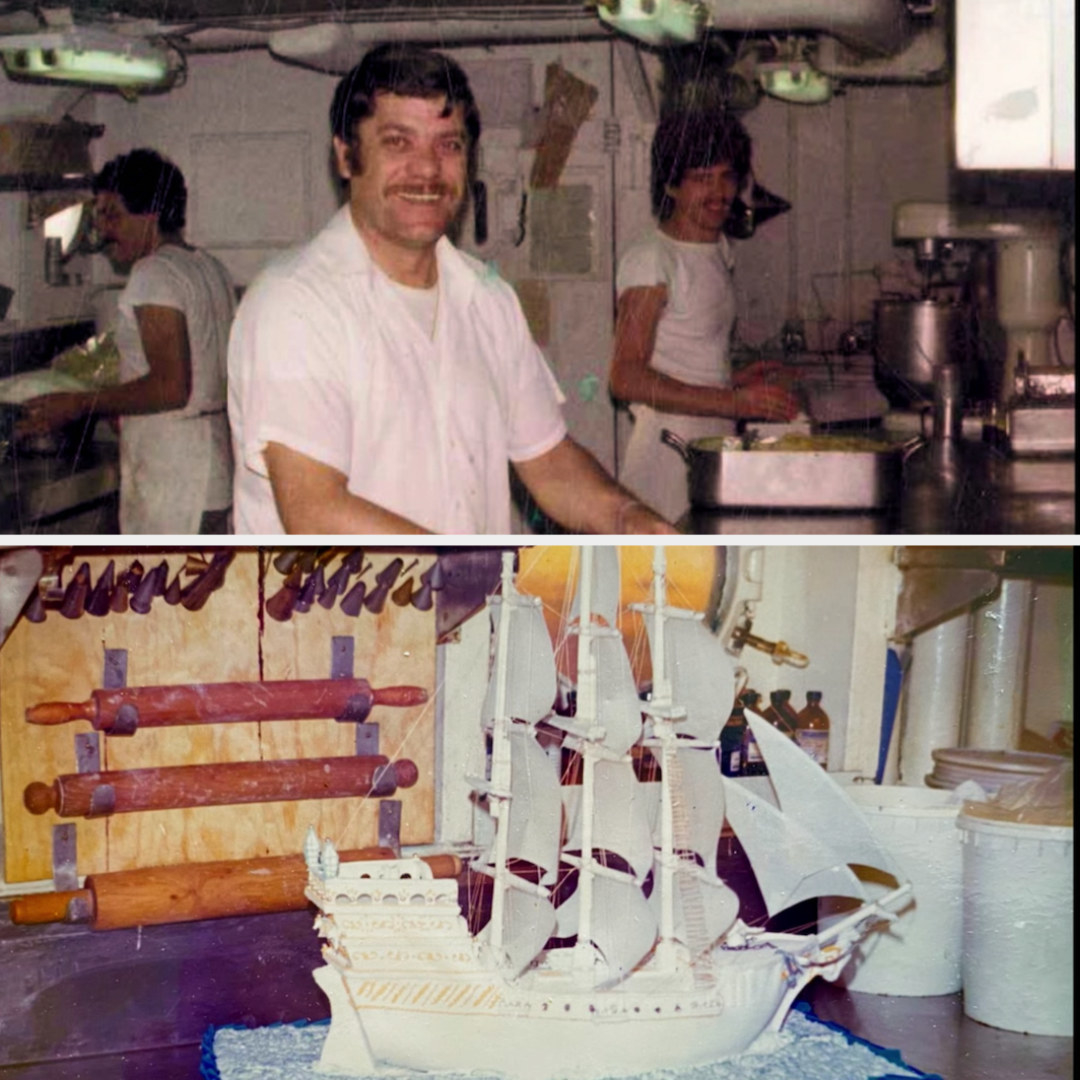 Giuseppe&#x27;s father as a young man, with a cake boat