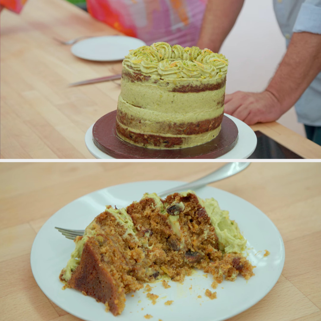 Crystelle&#x27;s carrot cake, which is lopsided