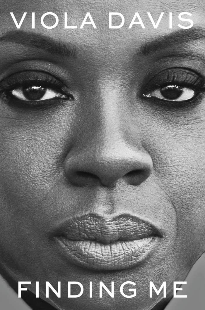 Grayscale image of actress, Viola Davis, with white words Finding Me