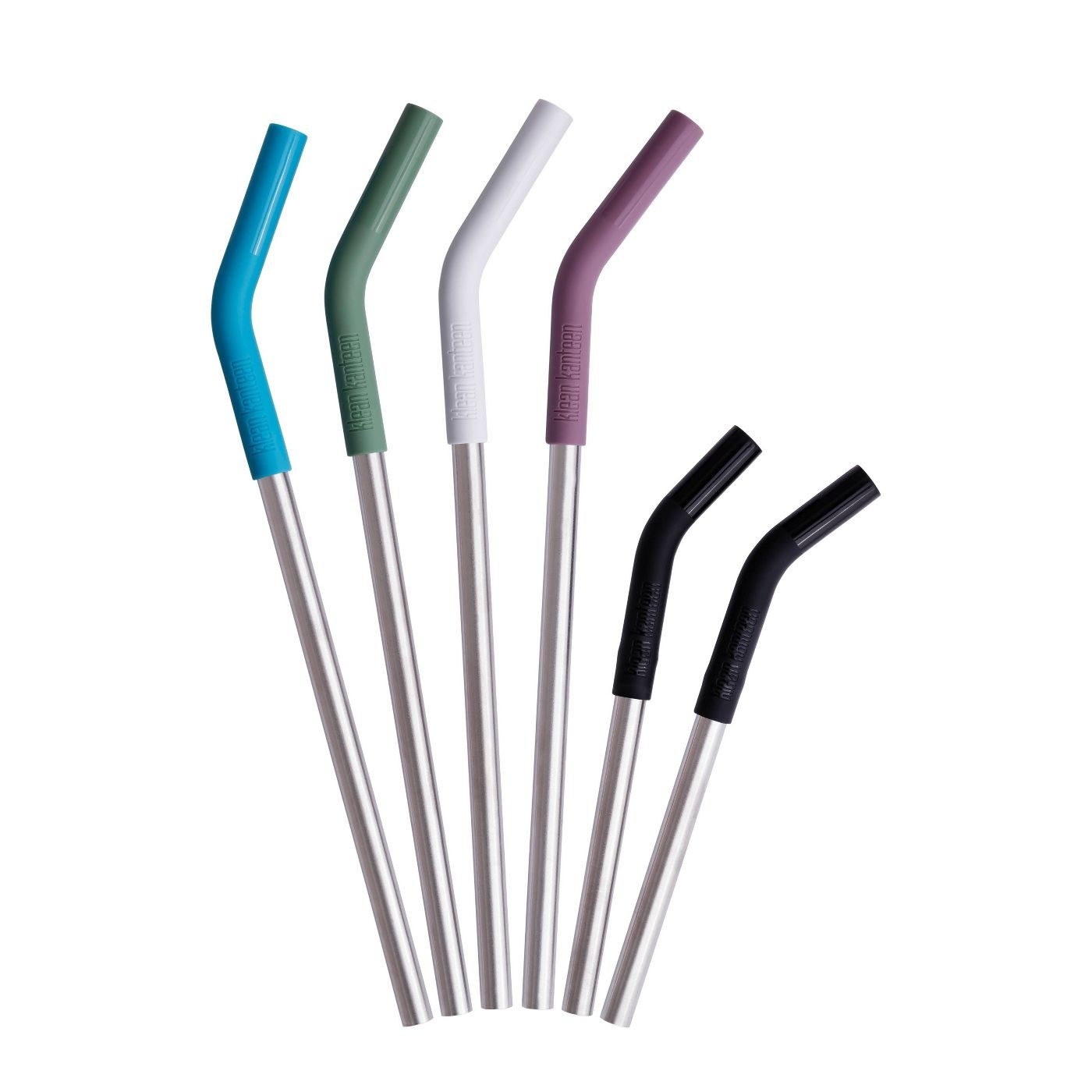 Six metal straws with different colored markers. Two straws are smaller and for cocktails or kids