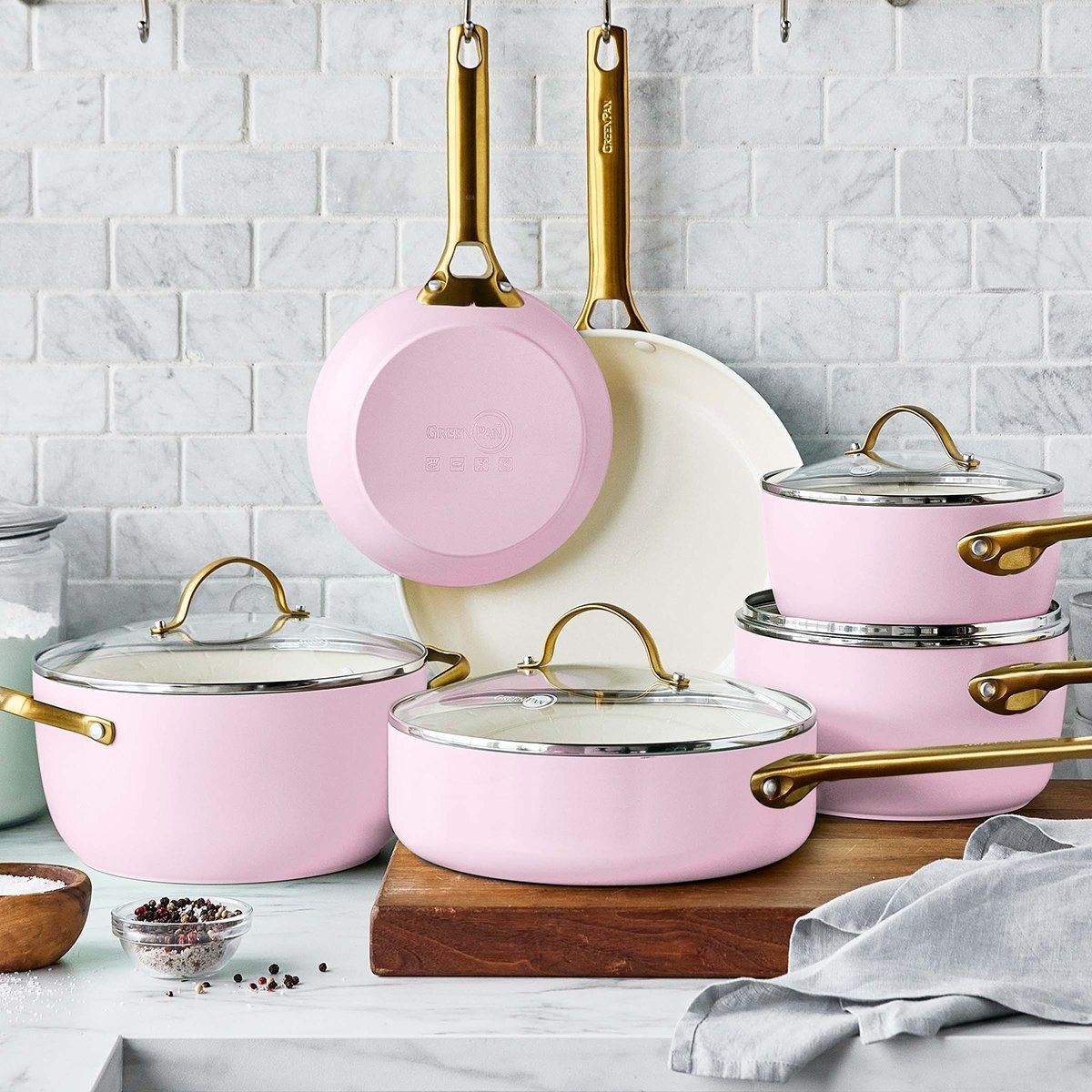 The pink Reserve ceramic 10-piece cookware set