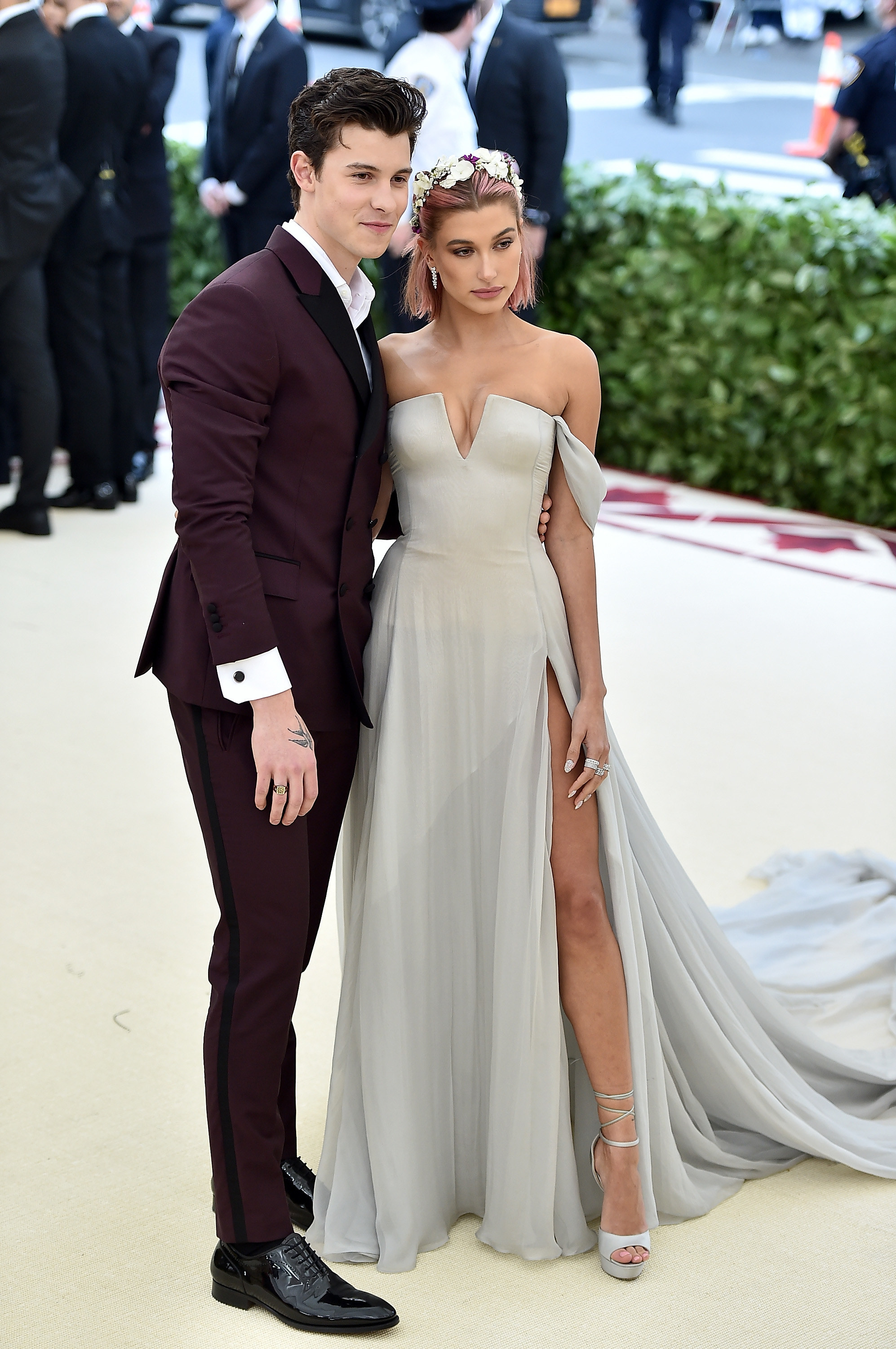 Shawn Mendes and Hailey Baldwin pose together at Met Gala